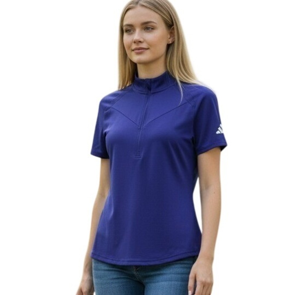 Adidas Aeroready Purple Quarter Zip Mock Neck Short Sleeve Athletic Top Small